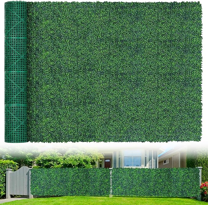 Artificial Boxwood Roll Panels,71"x 126"(62 sq.ft) UV-Anti Faux Ivy Leaves Privacy Fence Screen Grass Wall Roll Panels for Indoor Home Decor and Outdoor Garden Backyard