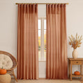 XTMYI Fall Curtains for Living Room,Back Tab Hooks Pleated Linen Sheer Burnt Orange Curtains 96 Inches Long for Bedroom Set 2 Panels