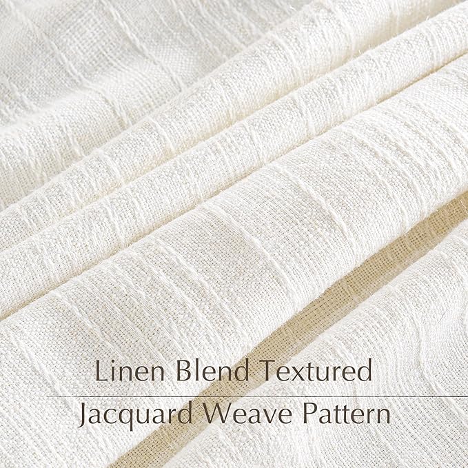 NICETOWN Natural Boho Linen 108 inch Curtains for Living Room, Jacquard Weave Waffle Pattern Privacy Light Filtering Floor Length Drapes, W52 x L108, 2 Panels