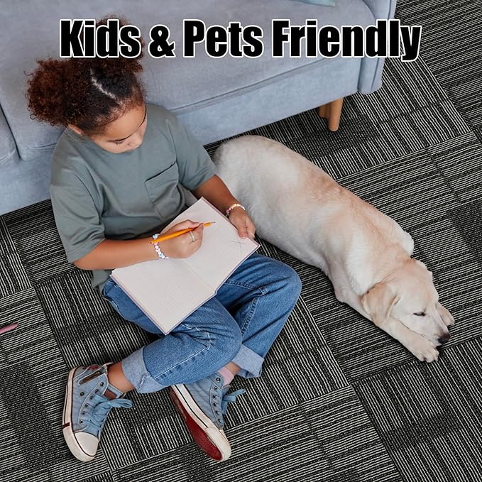 24" x 24" Self-Adhesive Carpet Tiles, 10 Pack Peel and Stick Carpet Squares for Indoor Flooring, Non-Slip Squares Carpet Floor Tile for Basement, Bedroom, Office, Easy DIY Installation