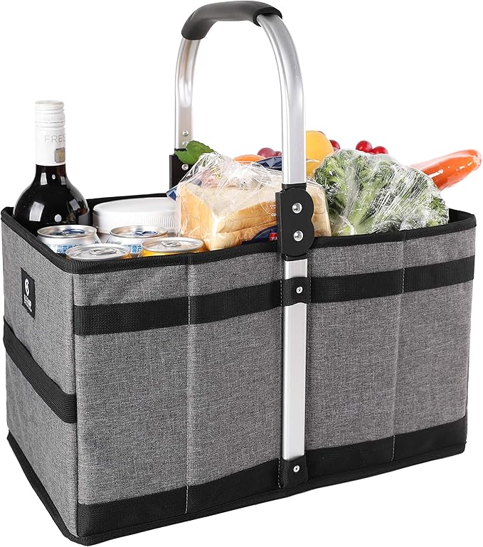 ALLCAMP Collapsible Basket - Folds to Only 9.8" L x 9.6" W x 2.75" H, 27L Large Portable Multi-Use, Compact Reusable Foldable Storage, Collapsible Shopping Basket (Gray)
