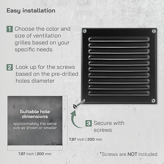 Vent Systems 8 x 8 Inch (Inner) - Pack of 2 - Black Metal Soffit Vent Cover - Durable Square Air Vent Grille with Mesh Screen - Weather Resistant Ventilation Grill - Wall & Ceiling, Indoor & Outdoor