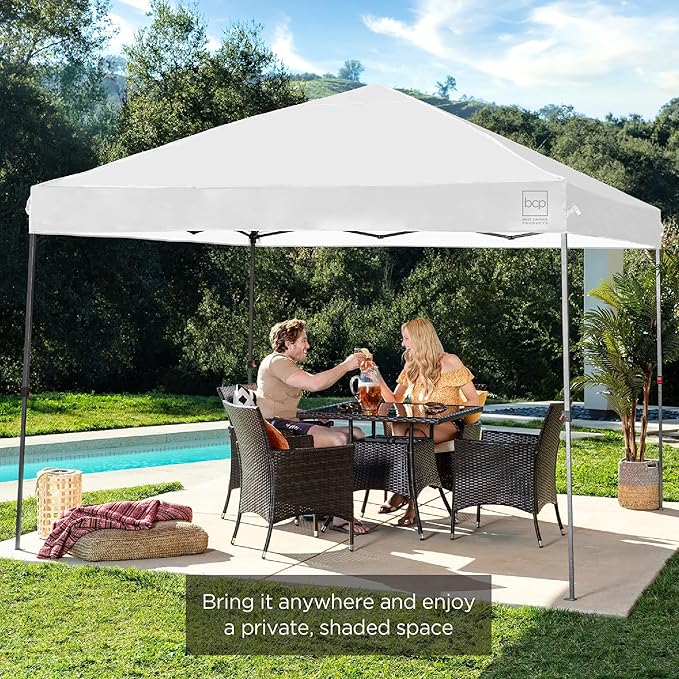 Best Choice Products 10x10ft 1-Person Setup Pop Up Canopy Tent Instant Portable Shelter w/ 1-Button Push, Case, 4 Weight Bags - French Blue/White