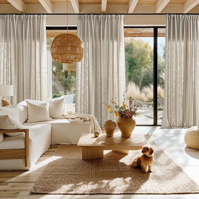 NICETOWN Taupe Thick Linen Curtains 84 Inches Long for Living Room 2 Panels Set, Back Tab/Rod Pocket with Pleat Tape Privacy Added Window Treatments for Farmhouse/Bedroom, W55 x L84
