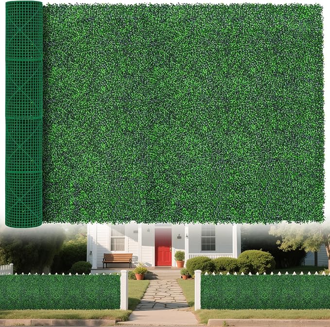 Artificial Greenery Wall Roll,71"x 126"(62 sq.ft) UV-Anti Faux Boxwood Roll Panels Greenery Backdrop, Vine Leaf Fence Panels for Garden Fence Covering Privacy, Outdoor Indoor Home Decor