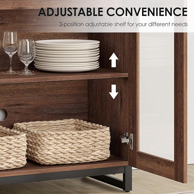 WAMPAT 3 PCS Modern 72" Tall Bookcase with 3 Drawers and Open Book Shelf, Library Book Shelf with Storage Cabinet and Glass Doors, Wood Freestanding Bookshelves for Home Office, Living Room, Brown
