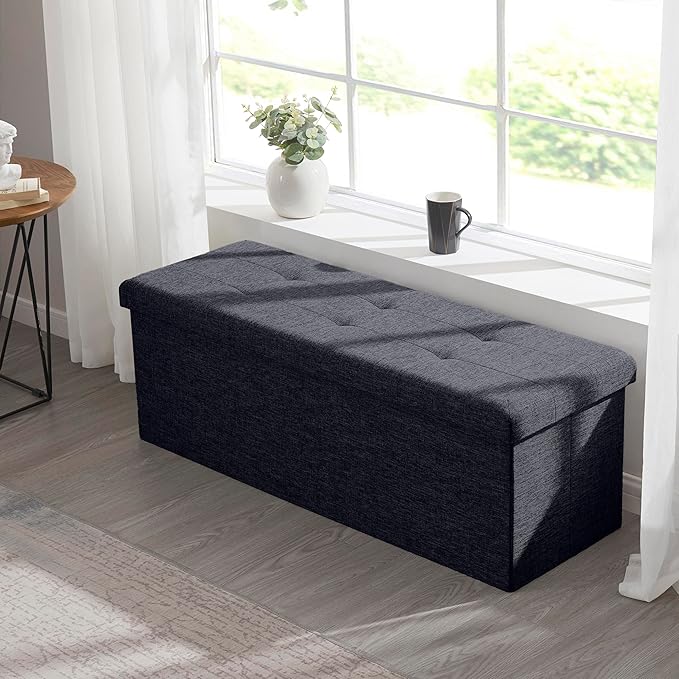 Ornavo Home 43 Inch Folding Storage Ottoman with Storage Bench, Long Large Storage Ottoman Bench, Storage Chest, Foot Rest Stool, Bedroom Bench with Storage - (Black)