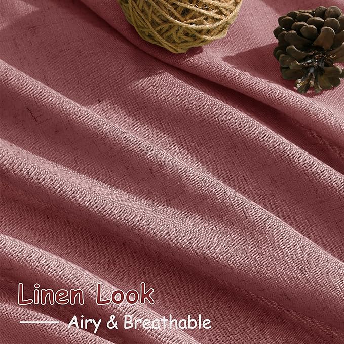 Canyon Rose Linen Curtains for Living Room 63 Inches Long 2 Panel Set Light Filtering Linen Drapes for Kitchen Windows Rod Pocket Back Tab Short See Through Curtain Country Farmhouse Decor 52x63