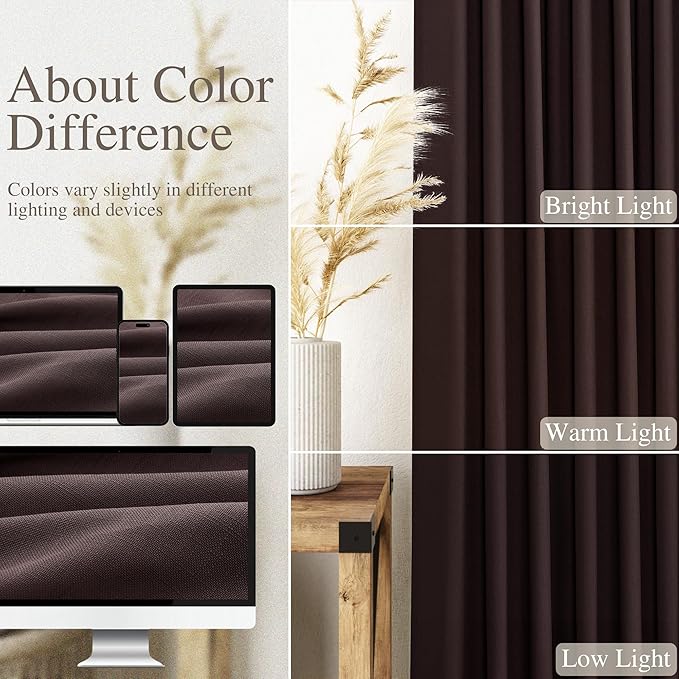 Extra Long Curtains 102 Inches Long for Bedroom Living Room Coffee Brown Back Tab Rod Pocket Light Filtering Semi Sheer Drapes Cotton Linen Textured 102 Inch Length for Dinning Room,2 Panels
