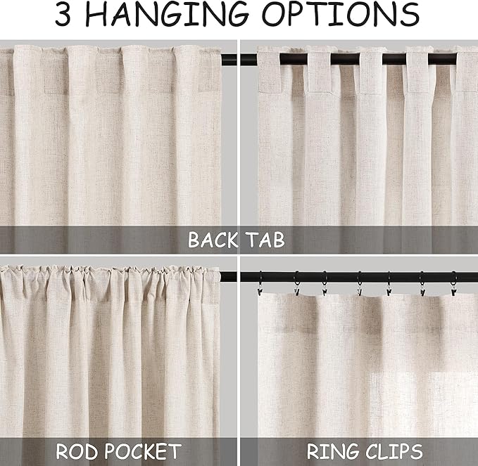 Tan Beige Linen Curtains 90 inch Length for Living Room 2 Panels Burlap Textured Semi Sheer Linen Drapes Rustic Country Window Treatment Farmhouse Drop Cloth Curtain 90 inches Long for Dinning Room