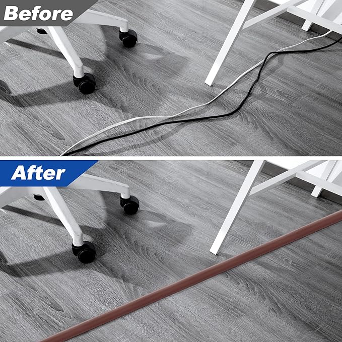 Cord Hider Floor 6ft LZEOY, Heavy Duty Cord Covers for Wires on Floor, Brown Floor Cable Management, Hide Cord Cover Floor, Electrical Cable Hider Cord Protector Floor, Cable Cavity: 0.78" W x 0.32" H