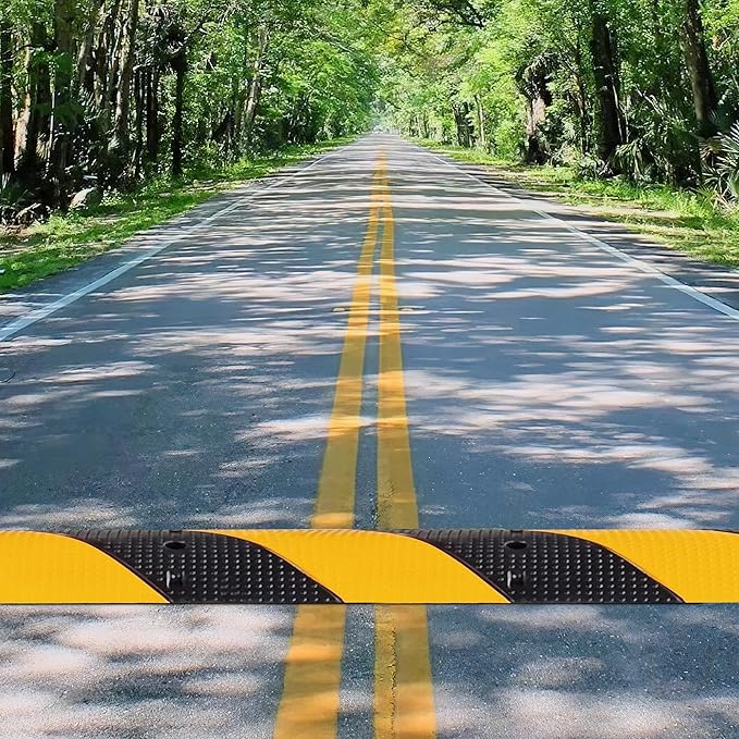 2 Pack 3.3 ft Speed Bumps - Heavy-Duty Rubber Construction, Dual Channel Floor Cord Cover, High Visibility Design, Non-Slip Surface, Easy Installation and Modular Design