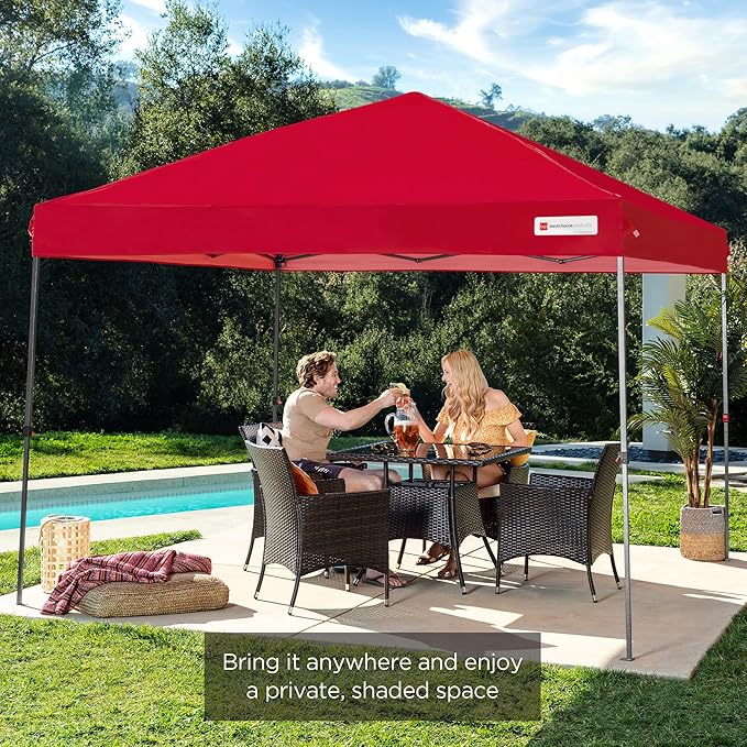 Best Choice Products 10x10ft 1-Person Setup Pop Up Canopy Tent Instant Portable Shelter w/ 1-Button Push, Case, 4 Weight Bags - Red