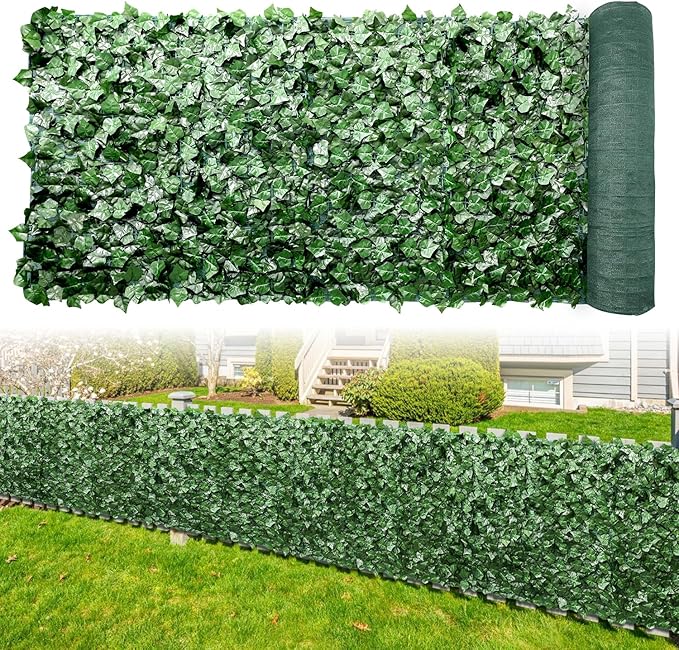 SunnyRoyal 4 Pcs 6' x 8' Artificial Fence Ivy Privacy Screen Greenery Wall with Mesh Back Ivy Leaf Fence Screen Decoration for Patio Outdoor Garden Yard Garden