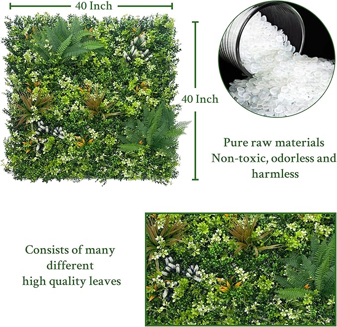 Artificial Grass Boxwood Hedges Wall Panels: 40" x 40" (11.5 sqft) UV-Anti Faux Greenery Fake Ivy Leaves Privacy Fence Screen Backdrop for Garden Covering Privacy, Outdoor Indoor Decor