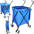 Foldable Shopping Cart with Wheels – Wellmax WM99100 Series Grocery Cart on Wheels with Removable Canvas Bag & Cover, Portable Utility Cart for Laundry, Groceries & More – Holds 120 lbs (Blue)