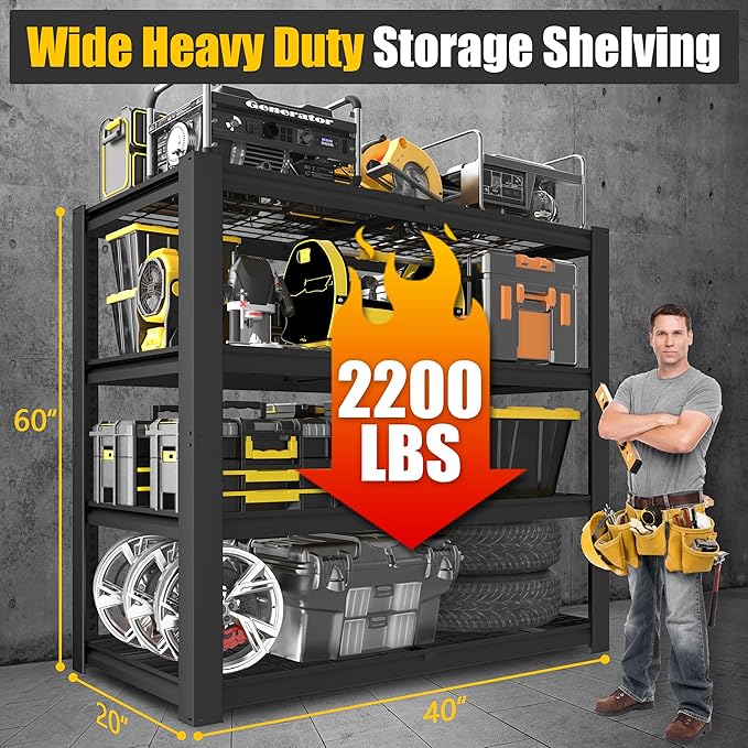 PrimeZone Heavy Duty Garage Shelving 2200 LBS 4 Tier Heavy Duty Storage Shelves Adjustable Industrial Metal Wire Shelf Unit for Garage,Basement,Pantry,Warehouse,Commercial,40" W X 20" D X 60" H 3Pack