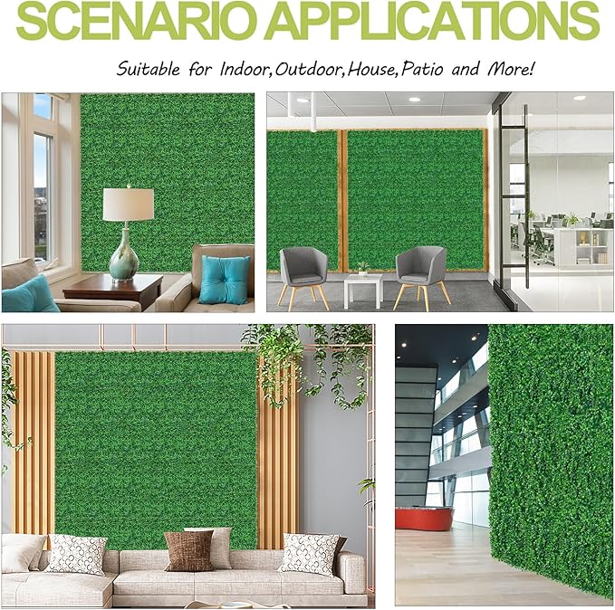 AOKIE 10"X10" Artificial Grass Wall, 24Pcs Boxwood Hedge Wall Panels UV-Anti Grass Backdrop Wall Decor, Greenery Privacy Hedge Screen for Indoor Outdoor Patio Balcony, Party Garden Fence Decor