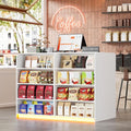PAKASEPT Reception Desk with Counter for Retail & Checkout,Modern Front Reception Counter with LED Lights,Drawers & Open Shelves,Retail Counter with Storage for Countertop,Beauty Salon,Shop,Bar,White