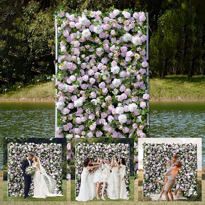 Artificial Luxury‌ Flower Wall Backdrop, Gorgeous 3D Silk Floral Backdrop for Wedding, Baby Shower, Party and Home Decor, Quick Assembly/Storage, Eco ＆ Pet Friendly, 2 pcs, Each Panel 2 * 8 ft.