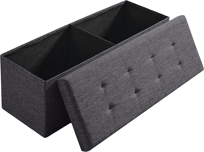 Ornavo Home 43 Inch Folding Storage Ottoman with Storage Bench, Long Large Storage Ottoman Bench, Storage Chest, Foot Rest Stool, Bedroom Bench with Storage - (Dark Gray)
