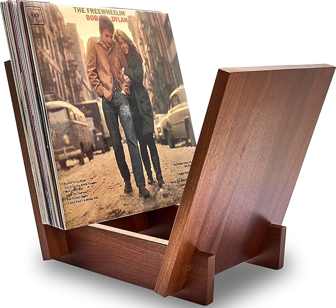Honygebia Wooden Vinyl Record Holder - Wood Record Album Holder, V-Shaped Vinyl Record Storage Racks, Album Holders for Vinyl Records, Shelf for Storing Collection of 40 Premium LPs (Solid Sapele)