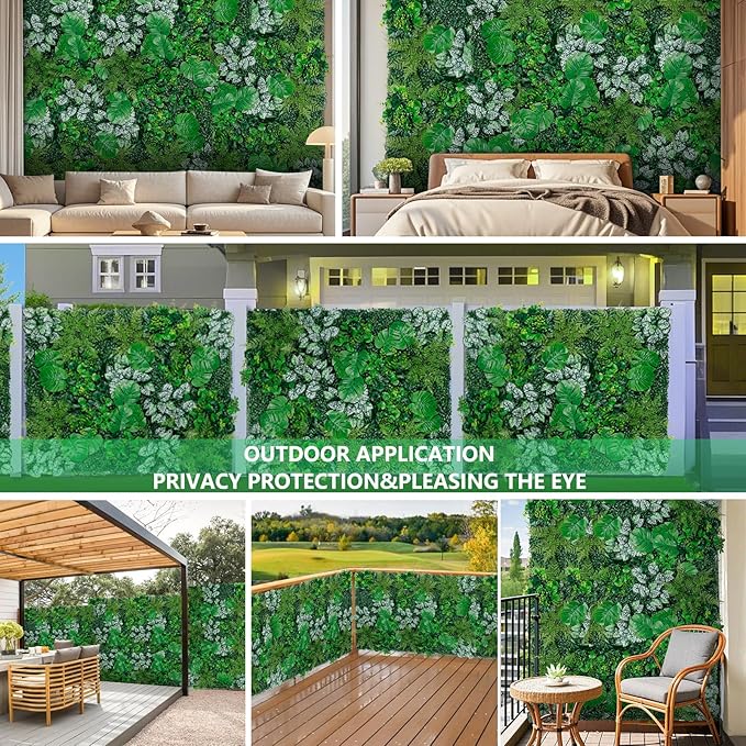 Artificial Boxwood Panels, 40"x120"(33.33 SQFT) Grass Wall Panels with Monstera Leaves,Privacy Hedge Fence Screen with UV Protection,Fake Greenery Backdrop for Indoor Wedding