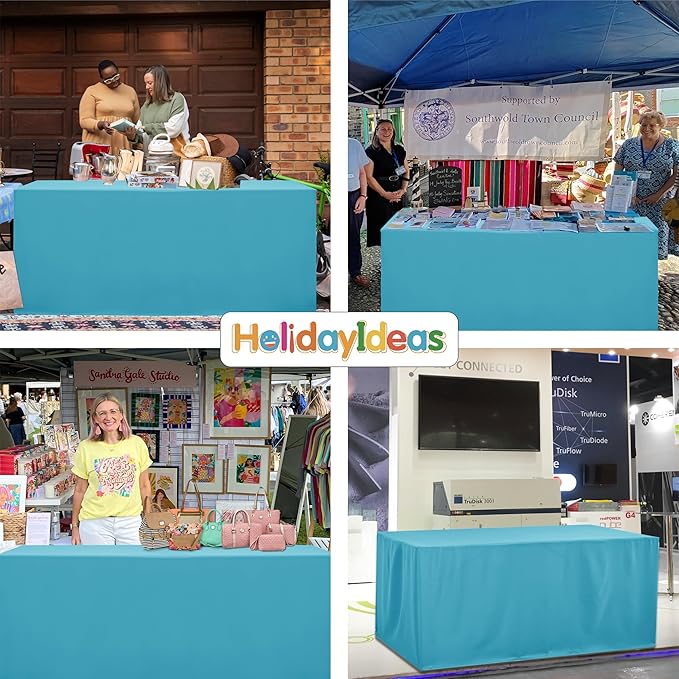 HolidayIdeas Open Back Fitted Tableclothss for 6 Foot Rectangle Table, Wrinkle Resistant Washable Table Covers 72x30 Inch for Craft Fairs, Banquets, Trade Show Display, Teal,4 Pcs