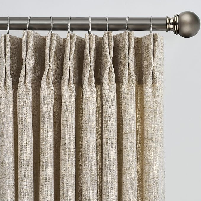 RAIN CITY Beige Sheer Curtains 96 Inches Long,Pinch Pleated Linen Blend Textured Light Filtering Privacy Thick Curtain Drapes for Dining Room Bedroom Home Office 42 by 96 Inch-2 Panels Set