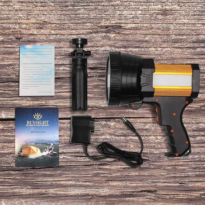 BUYSIGHT Rechargeable Spotlight,1000000 Lumens Spot Lights Hand held High lumens Large Flashlight Handheld Spotlight Lightweight and Super Bright Flashlight (Aluminium_Alloy Golden)
