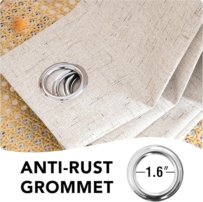 H.VERSAILTEX Primitive Linen Curtains 100% Blackout Curtain Drapes Burlap Curtains with White Thermal Insulated Liner, Grommet Top Drapes Living Room/Bedroom (2 Panels, 42 x 63 Inch, Natural)