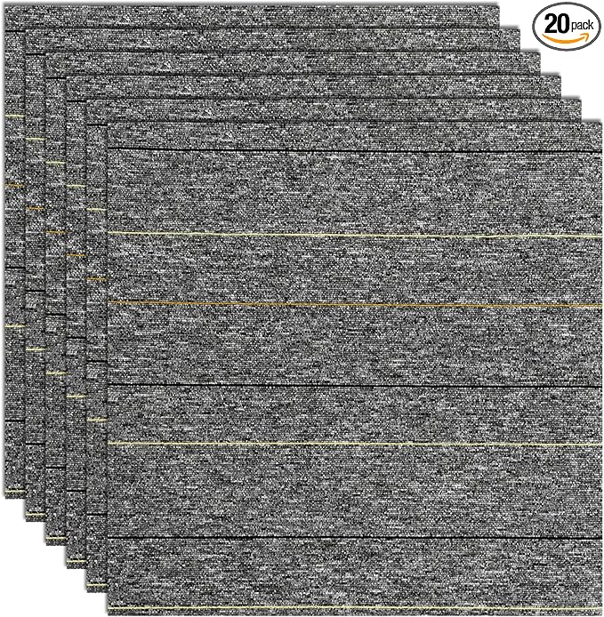 24 * 24in Self-Adhesive Carpet Tiles, Peel and Stick Floor Squares for Home Office, Removable Decorative Rug Mat, Easy Install, Sound Absorbing (10Pcs Light Grey)