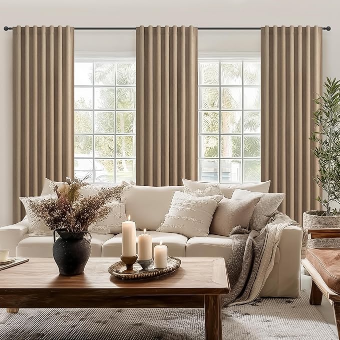 Rust Brown Short Small Window Room Darkening Curtains 54 Inches Long for Bedroom/Basement, Boho Linen Thermal&Soundproof Blackout Curtain Back Tab Pleated with Hooks Chocolate (50"Wx54L 2 Panels)