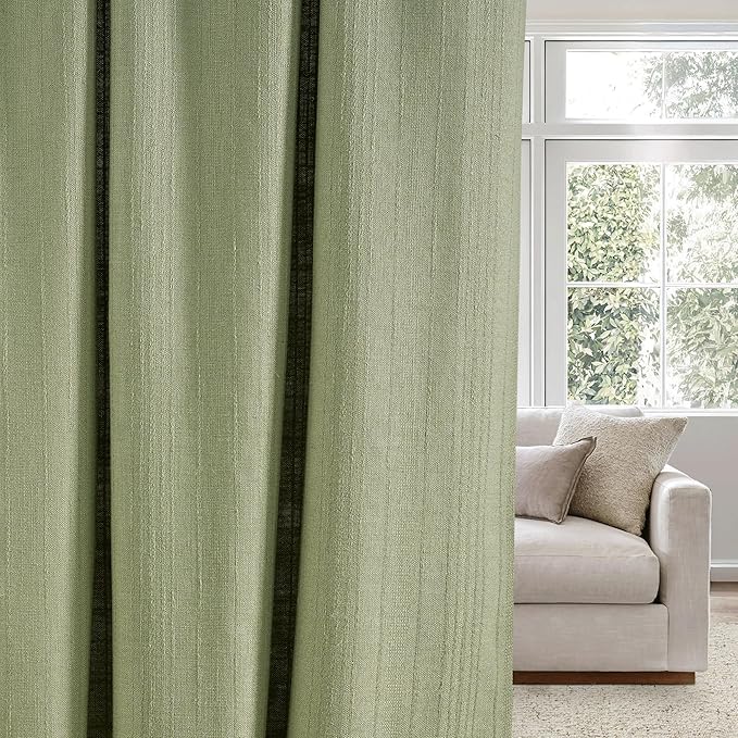 NICETOWN Waffle Weave Linen Sage Green Curtains for Bedroom, Privacy Farmhouse Drapes Light Filtering Window Treatments for Living Room, W52 x L108, 2 Panels