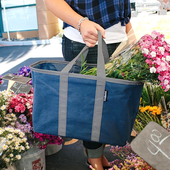 CleverMade EcoBasket Reusable Grocery Tote - 30L - Pack of 1 - Gray Black - Collapsible Storage Shopping Organizer - Heavy Duty Utility Bag Home