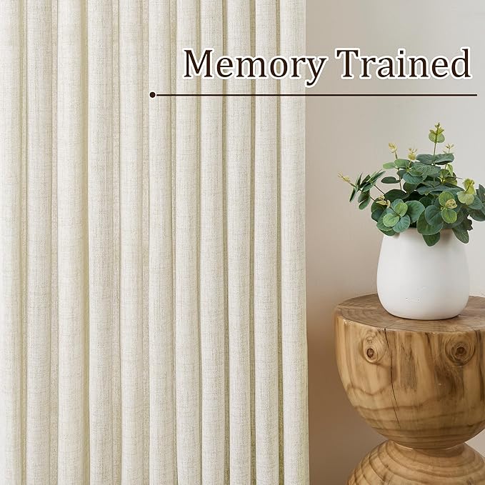 RAIN CITY Natural Custom Viral Curtains 130 Inches Long, Pinch Pleated Window Drapes for Living Room, Farmhouse Rustic Crude Extra Long Curtain 2 Panels Set 42 x 130-inch