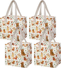 VENO 4 Pack Christmas Reusable Grocery Bags, Heavy-Duty Shopping Bags with Handles, for Shopping Cart with Hard Bottom to Stand Upright, Foldable (Holiday Pups, 4 Pack)