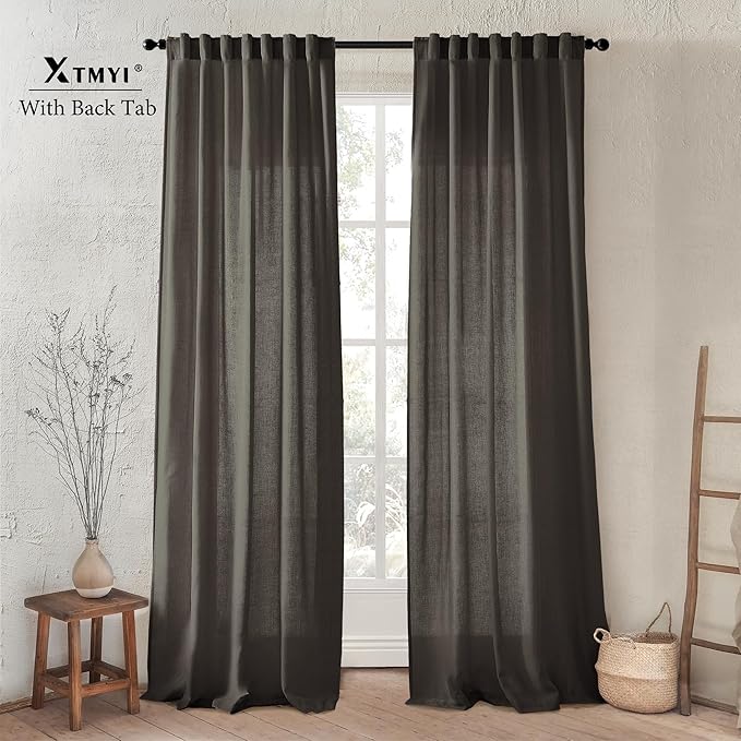 XTMYI Brown Curtains 84 Inch Length 2 Panels Set for Living Room,Linen Semi Sheer Light Filtering Rustic Farmhouse Curtains Drapes 84 Inches Long