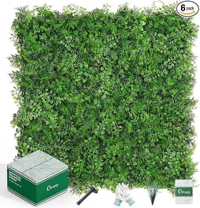 20"x20" Artificial Hedge Grass Wall, 6PCS Boxwood Panels, Greenery Backdrop Panles, UV Protected Privacy Fence Screen, Green Wall Decor for Outdoor Indoor Wedding Décor