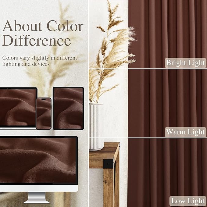 Nanspring Rustic Brown Curtains 72 Inch Length for Living Room Semi Sheer Light Filtering Door Drapes 2 Panels Set for Kids Bedroom Light Filtering Back Tab Rod Pocket Modern Farmhouse Decor 52x72