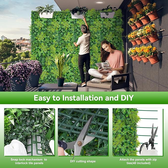 Artificial Plant Wall Roll Panels, 40"x120"(33.33 SQFT) Faux Grass Backdrop with UV Resistant Fern Leaves, Green Wall Decor for Outdoor Indoor Patio Garden Backyard