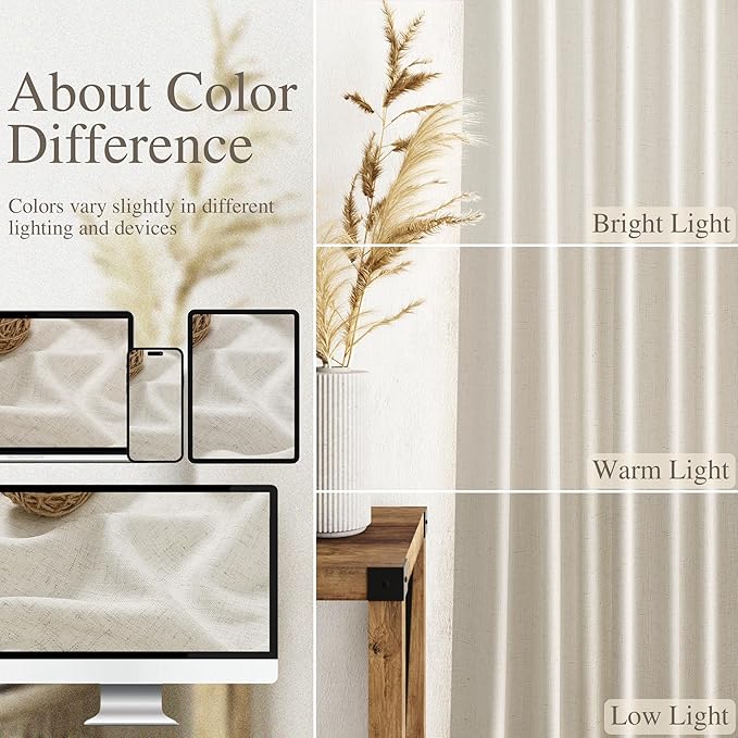Nanspring Mousse White Linen Curtains 84 Inches Long for Living Room Light Filtering Semi Sheer Curtain Back Tab Simple Modern Elegant Luxury Coastal Decor Drapes for Bedroom Office 52x84,2 Panels