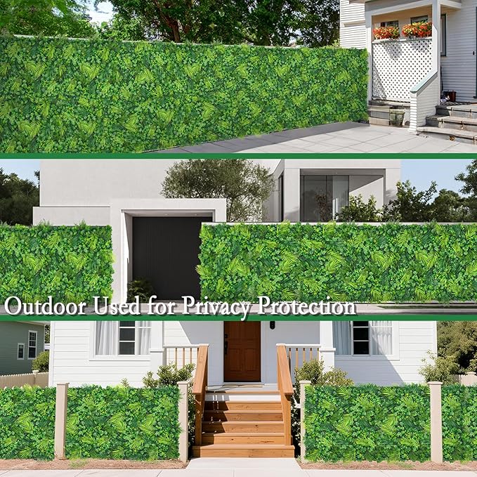 Artificial Plant Wall Panels, 20"x20" 12PCS Faux Grass Backdrop with UV Resistant Fern Leaves, Green Wall Decor for Outdoor Indoor Patio Garden Backyard