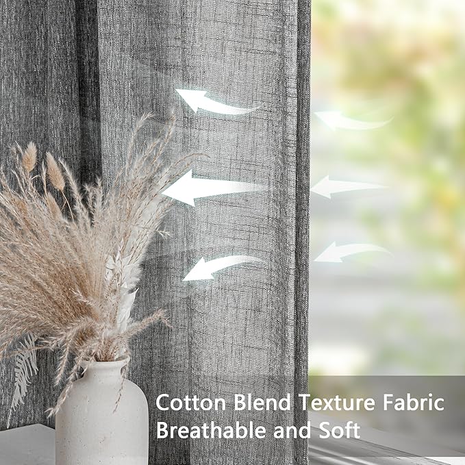 MYSKY HOME Grey Living Room Curtains Semi Sheer Light Filtering Privacy Drapes 108 Inch Length Linen Look Textured Boho Home Decor, Pinch Pleated Curtain for Parties, 40" x 108", Dark Grey, 2 Panels
