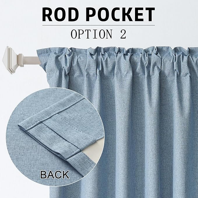 96 Inch Curtains 2 Panel Set Farmhouse Blackout Heat Reducing Sun Block Out Curtains for Bedroom Dorm UV Blocking Noise Canceling Burlap Linen Look Drapes Rod Pocket Back Tab,50 X 96 Slate Blue
