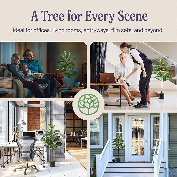 Artificial Fiddle Leaf Fig Tree 3ft (36 Inch) Tall - with Remote LED Spotlight - Realistic Faux Potted Plant & Moss for Living Room & Office Decor