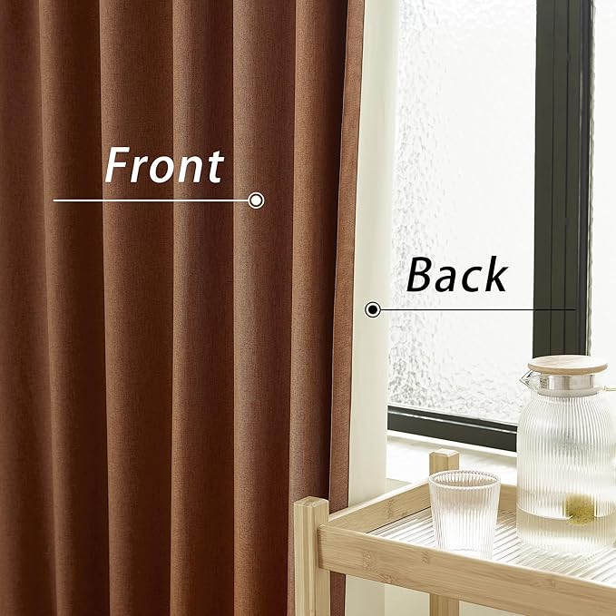 DUALIFE Rust Full Blackout Curtains 63 Inch Long Linen Textured Curtains Thermal Insulated Heat Blocking Noise Reducing Vintage Drapes for Nursery Bedroom Back Tab 2 Panels 50W x 63L Terracotta