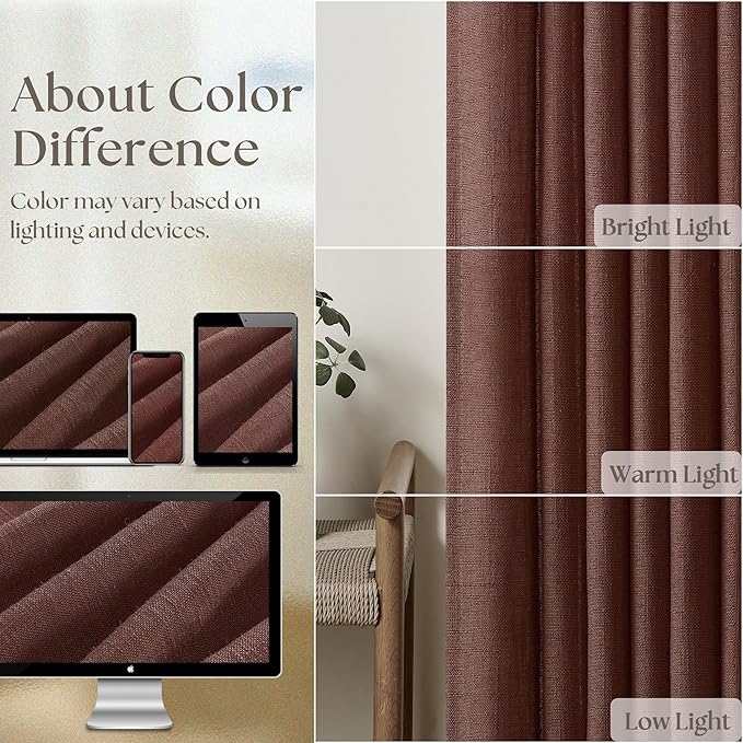 Dark Terracotta 80 Inch Pinch Pleated Linen Curtains 2 Panel Set for Living Room Thick Linen Drapes 80 Inches Long Pinch Pleat Drapes Semi Sheer Curtain for Dining Bedroom Office Maroon Red Brown