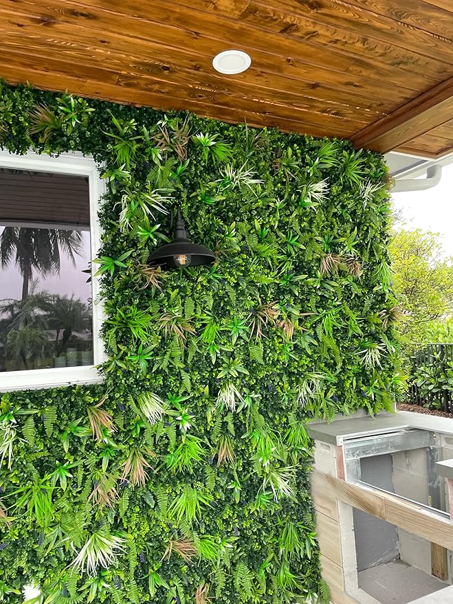 NatraHedge Artificial Rainforest Living Wall Vertical Garden for Outdoor Hedge Installments or Indoor Decor (5 Pack) 28 SQF