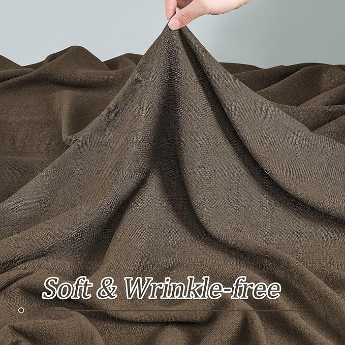 Brown Pleated Linen Curtains 92 Inches Long Farmhouse Semi Sheer Memory Trained Shape Pinch Pleat Drapes with Hooks Back Tab Ripple Fold Curtain for Bedroom Living Room 50x92